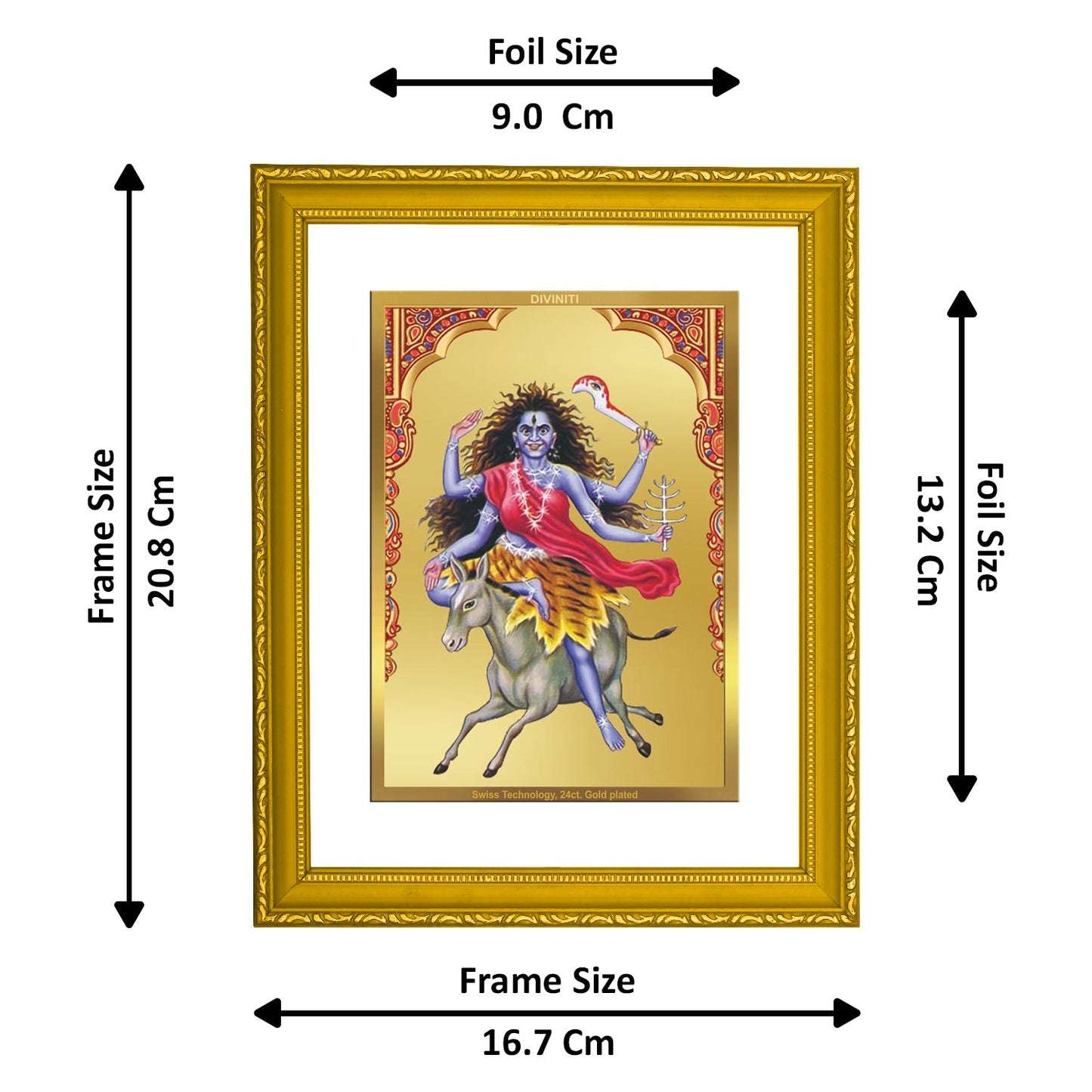 DIVINITI Kaalratri Mata Gold Plated Wall Photo Frame| DG Frame 101 Size 2 Wall Photo Frame and 24K Gold Plated Foil| Religious Photo Frame Idol For Prayer, Gifts Items (20.8CMX16.7CM)