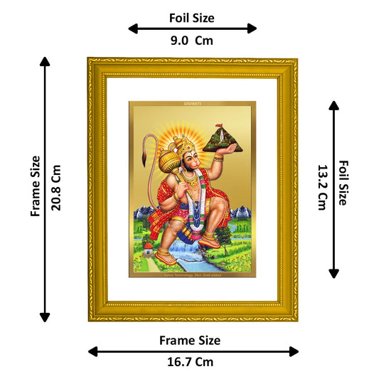 Diviniti 24K Gold Plated Lord Hanuman Photo Frame For Home Decor, Table, Wall Decor, Worship, Gift (20.8 x 16.7 CM)