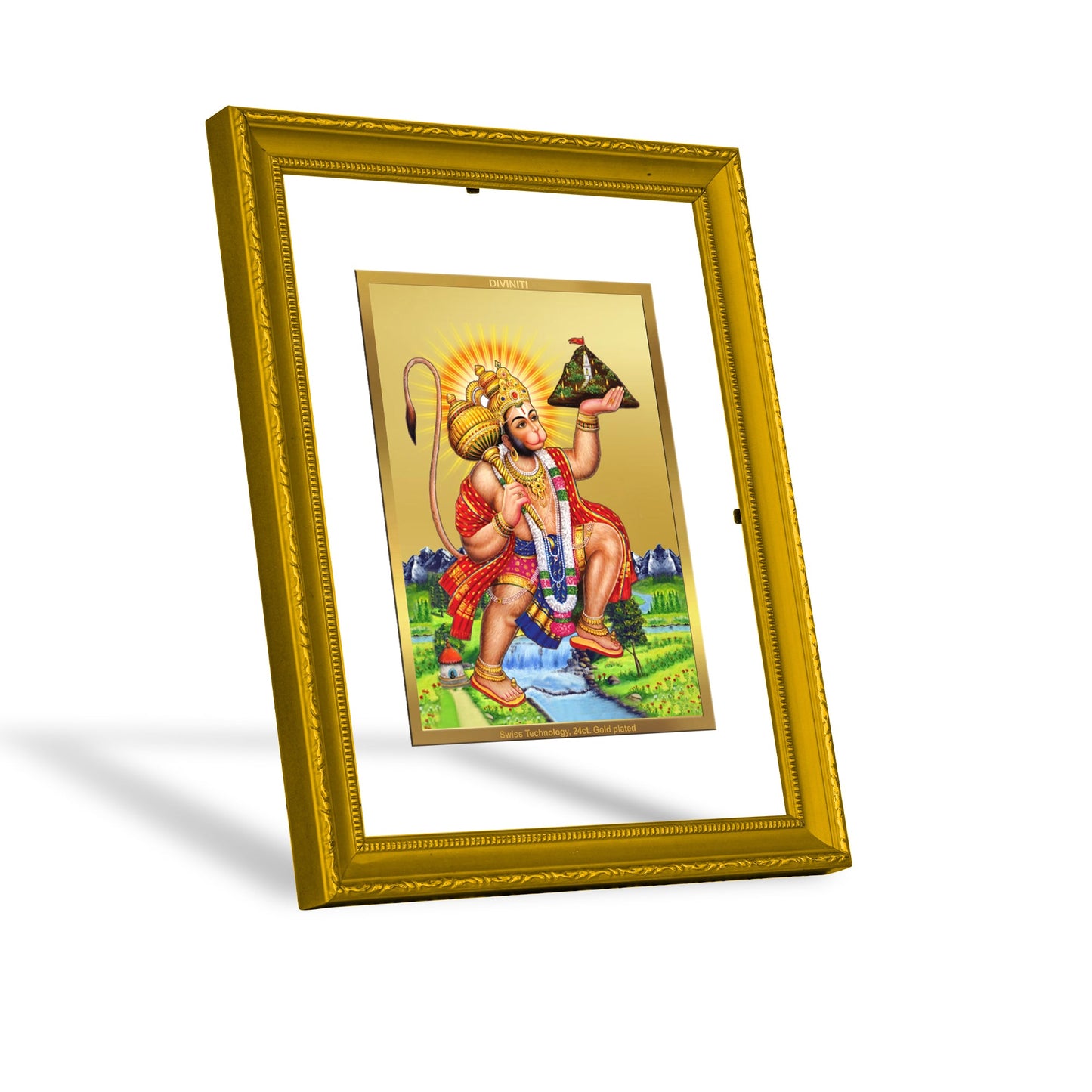 Diviniti 24K Gold Plated Lord Hanuman Photo Frame For Home Decor, Table, Wall Decor, Worship, Gift (20.8 x 16.7 CM)