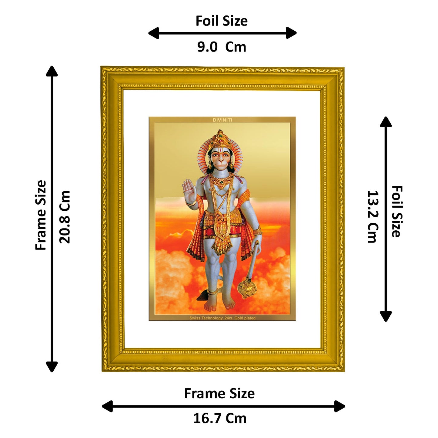 DIVINITI Hanuman-2 Gold Plated Wall Photo Frame| DG Frame 101 Size 2 Wall Photo Frame and 24K Gold Plated Foil| Religious Photo Frame Idol For Prayer, Gifts Items (20.8CMX16.7CM)