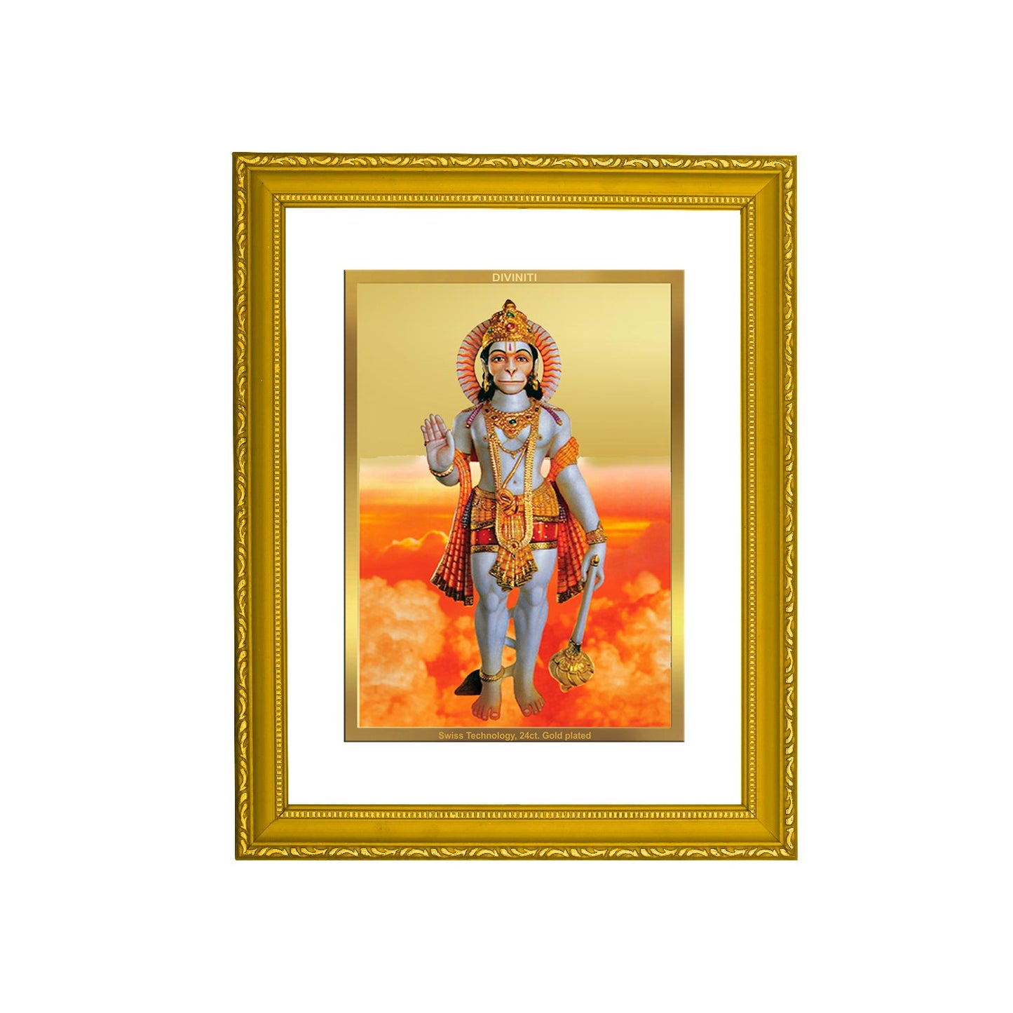 DIVINITI Hanuman-2 Gold Plated Wall Photo Frame| DG Frame 101 Size 2 Wall Photo Frame and 24K Gold Plated Foil| Religious Photo Frame Idol For Prayer, Gifts Items (20.8CMX16.7CM)