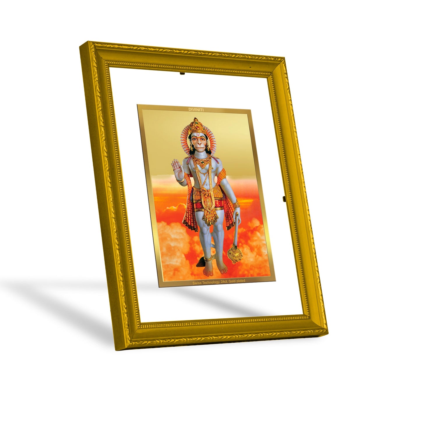 DIVINITI Hanuman-2 Gold Plated Wall Photo Frame| DG Frame 101 Size 2 Wall Photo Frame and 24K Gold Plated Foil| Religious Photo Frame Idol For Prayer, Gifts Items (20.8CMX16.7CM)