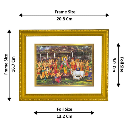 DIVINITI Goverdhan Gold Plated Wall Photo Frame| DG Frame 101 Size 2 Wall Photo Frame and 24K Gold Plated Foil| Religious Photo Frame Idol For Prayer (20.8CMX16.7CM)