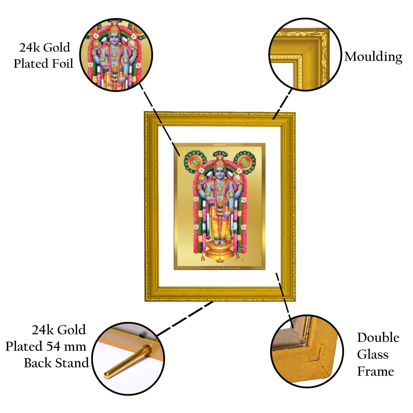 DIVINITI Guru Vayurappan 24K Gold Plated Wall Photo Frame | DG Frame 101 Size 2 Wall Photo Frame, Gifts Items (20.8CMX16.7CM)