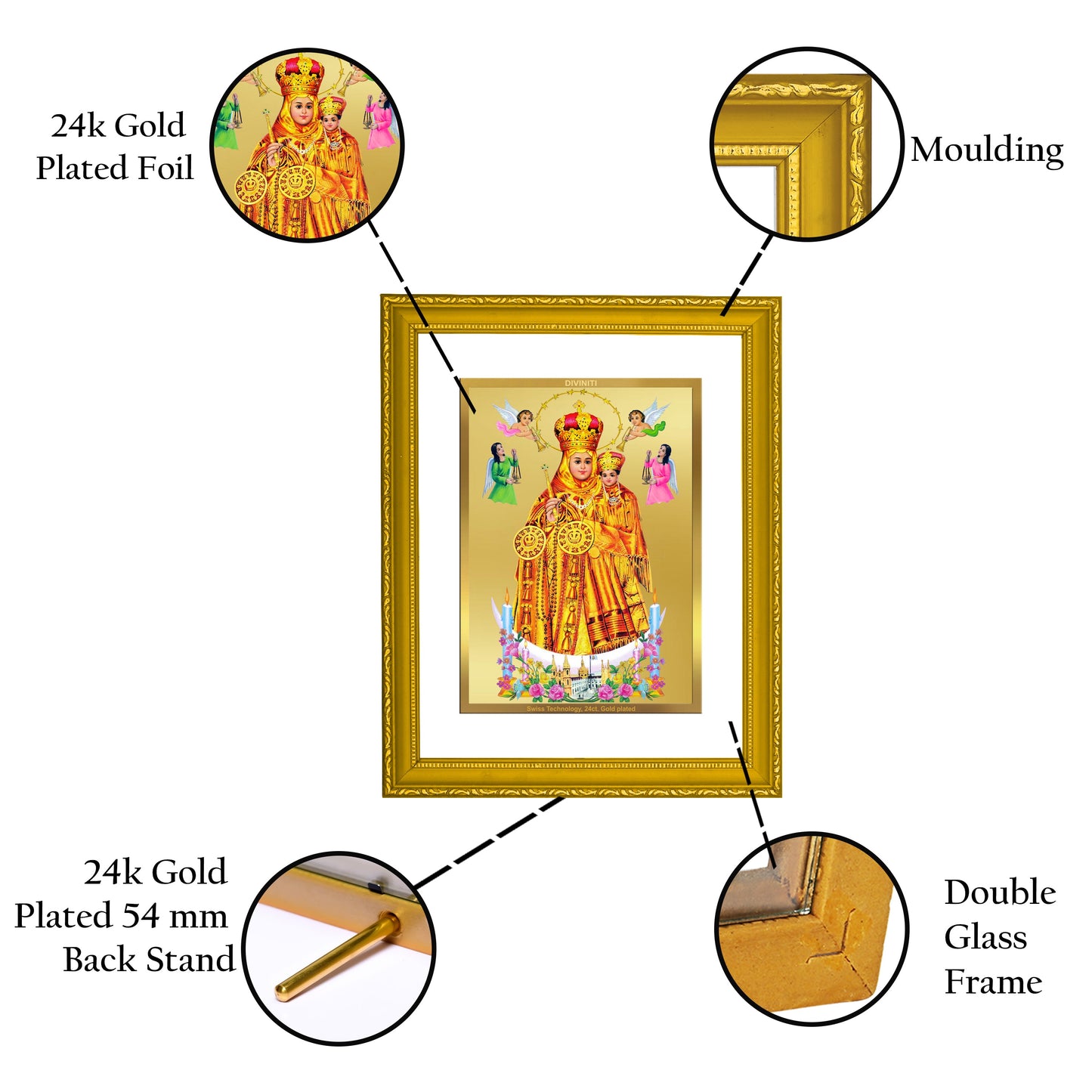 DIVINITI Lady of Health Gold Plated Wall Photo Frame| DG Frame 101 Size 2 Wall Photo Frame and 24K Gold Plated Foil| Religious Photo Frame Idol For Prayer, Gifts Items (20.8CMX16.7CM)