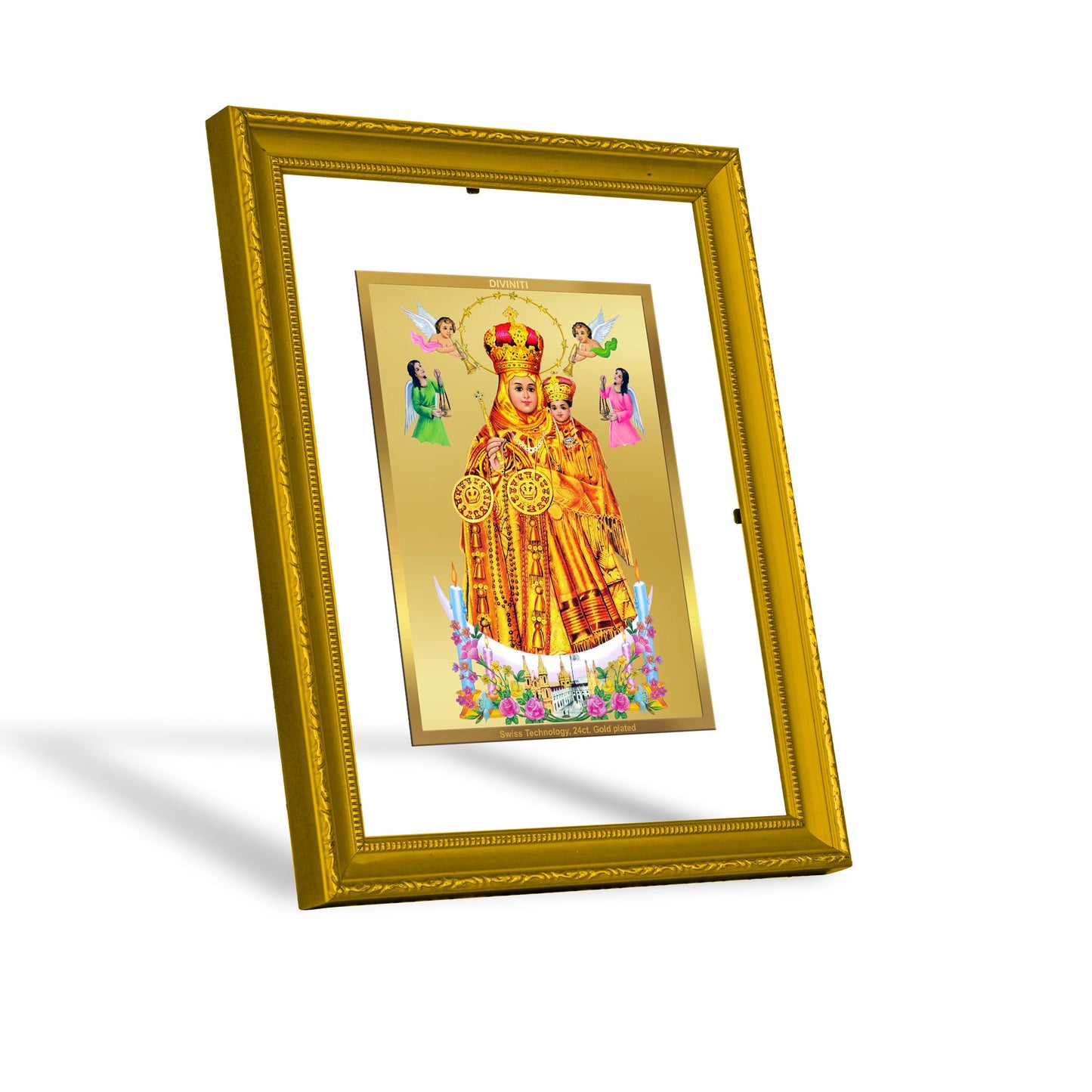 DIVINITI Lady of Health Gold Plated Wall Photo Frame| DG Frame 101 Size 2 Wall Photo Frame and 24K Gold Plated Foil| Religious Photo Frame Idol For Prayer, Gifts Items (20.8CMX16.7CM)