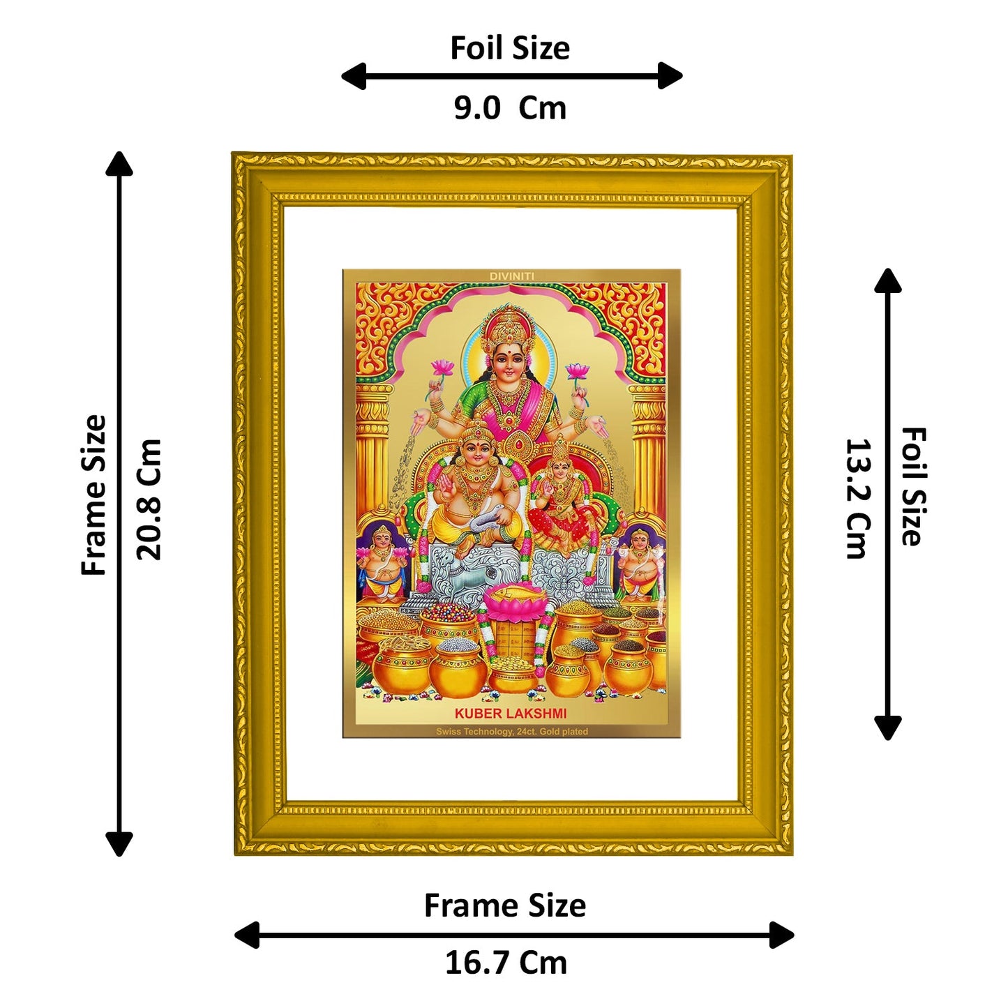 DIVINITI Kuber Lakshmi Gold Plated Wall Photo Frame| DG Frame 101 Size 2 Wall Photo Frame and 24K Gold Plated Foil| Religious Photo Frame Idol For Prayer, Gifts  (20.8CMX16.7CM)