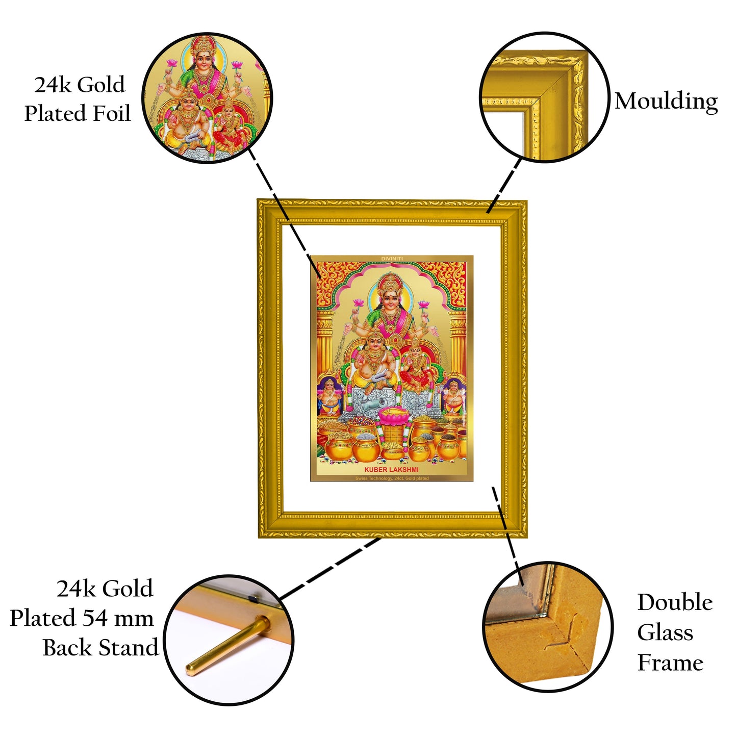 DIVINITI Kuber Lakshmi Gold Plated Wall Photo Frame| DG Frame 101 Size 2 Wall Photo Frame and 24K Gold Plated Foil| Religious Photo Frame Idol For Prayer, Gifts  (20.8CMX16.7CM)