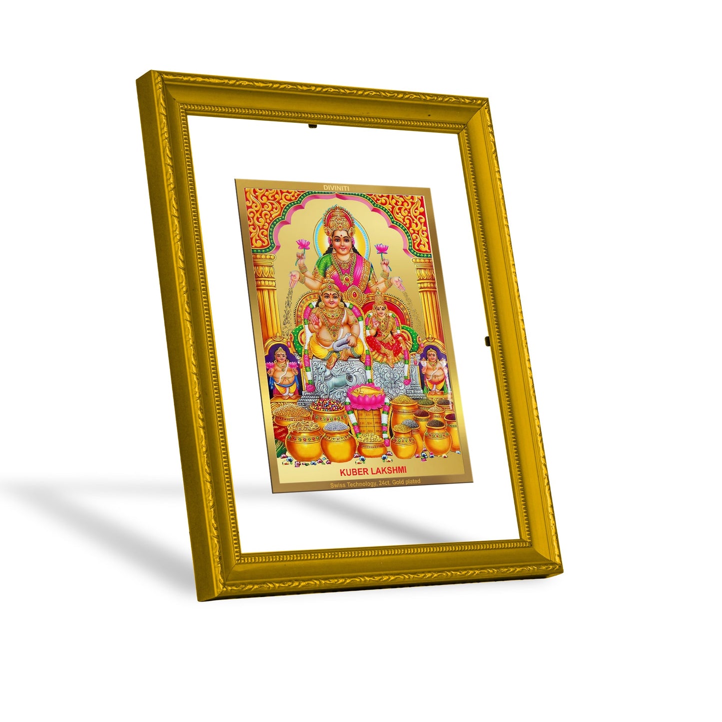 DIVINITI Kuber Lakshmi Gold Plated Wall Photo Frame| DG Frame 101 Size 2 Wall Photo Frame and 24K Gold Plated Foil| Religious Photo Frame Idol For Prayer, Gifts  (20.8CMX16.7CM)