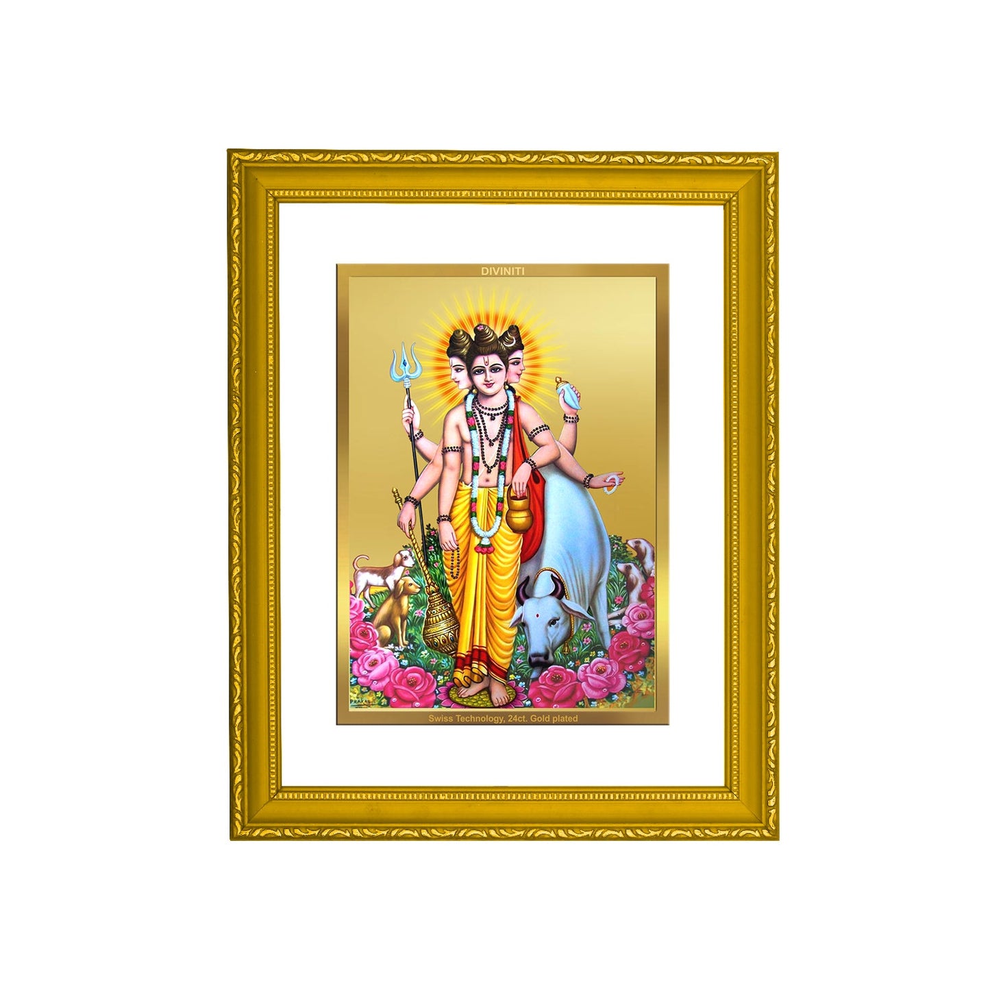 DIVINITI Dattatreya-2 Gold Plated Wall Photo Frame| DG Frame 101 Size 2 Wall Photo Frame and 24K Gold Plated Foil, Gifts Items (20.8CMX16.7CM)