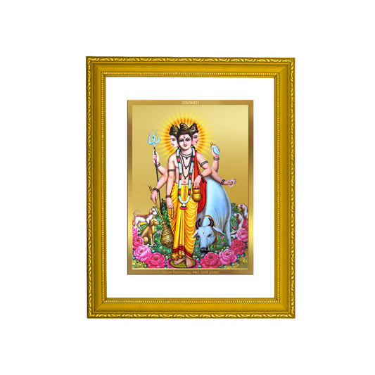 DIVINITI Dattatreya-2 Gold Plated Wall Photo Frame| DG Frame 101 Size 2 Wall Photo Frame and 24K Gold Plated Foil, Gifts Items (20.8CMX16.7CM)