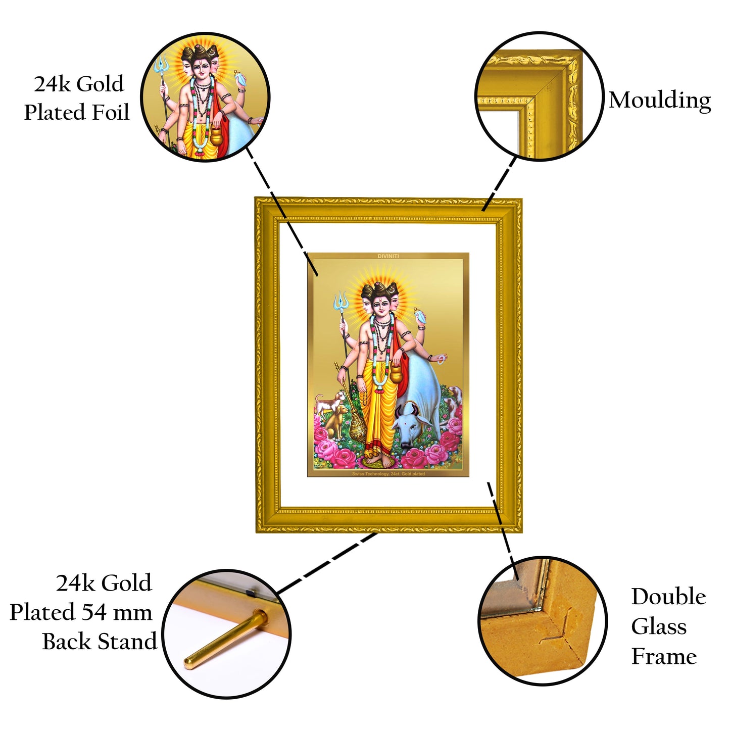 DIVINITI Dattatreya-2 Gold Plated Wall Photo Frame| DG Frame 101 Size 2 Wall Photo Frame and 24K Gold Plated Foil, Gifts Items (20.8CMX16.7CM)