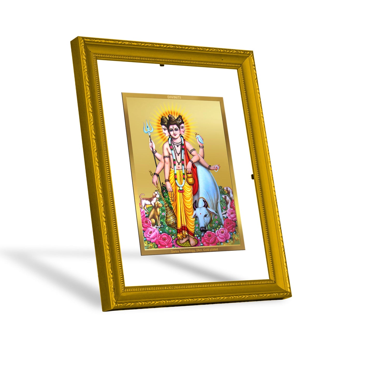 DIVINITI Dattatreya-2 Gold Plated Wall Photo Frame| DG Frame 101 Size 2 Wall Photo Frame and 24K Gold Plated Foil, Gifts Items (20.8CMX16.7CM)