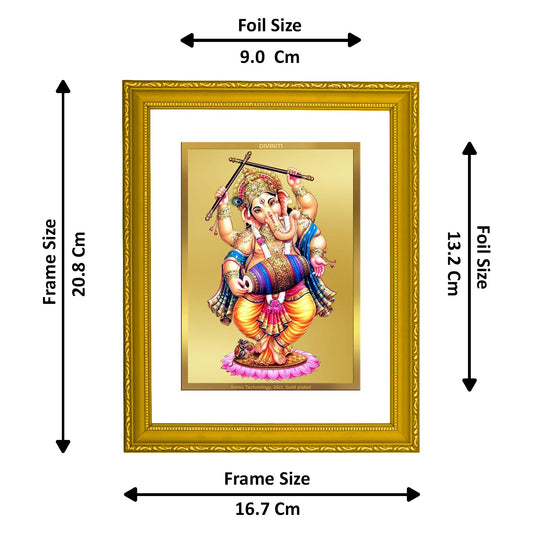 DIVINITI Ganesha Gold Plated Wall Photo Frame| DG Frame 101 Size 2 Wall Photo Frame and 24K Gold Plated Foil| Religious Photo Frame Idol For Prayer(20.8CMX16.7CM)