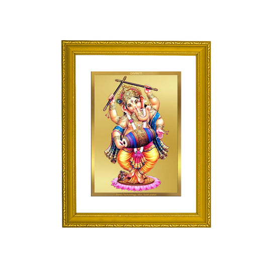 DIVINITI Ganesha Gold Plated Wall Photo Frame| DG Frame 101 Size 2 Wall Photo Frame and 24K Gold Plated Foil| Religious Photo Frame Idol For Prayer(20.8CMX16.7CM)