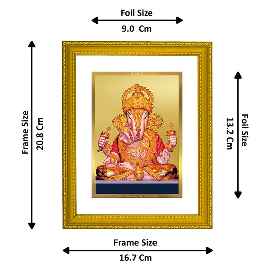 DIVINITI Dagru Ganesha 24K Gold Plated Wall Photo Frame| DG Frame 101 Size 2 Wall Photo Frame, Gifts Items (20.8CMX16.7CM)