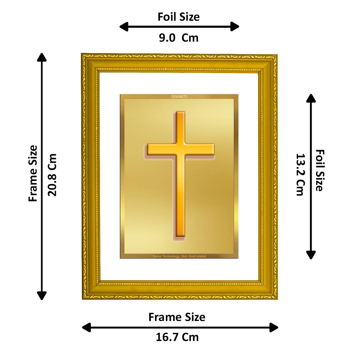 DIVINITI Holy Cross Gold Plated Wall Photo Frame | DG Frame 101 Size 2 Wall Photo Frame and 24K Gold Plated Foil| Religious Photo Frame Idol For Prayer, Gifts Items (20.8CMX16.7CM)