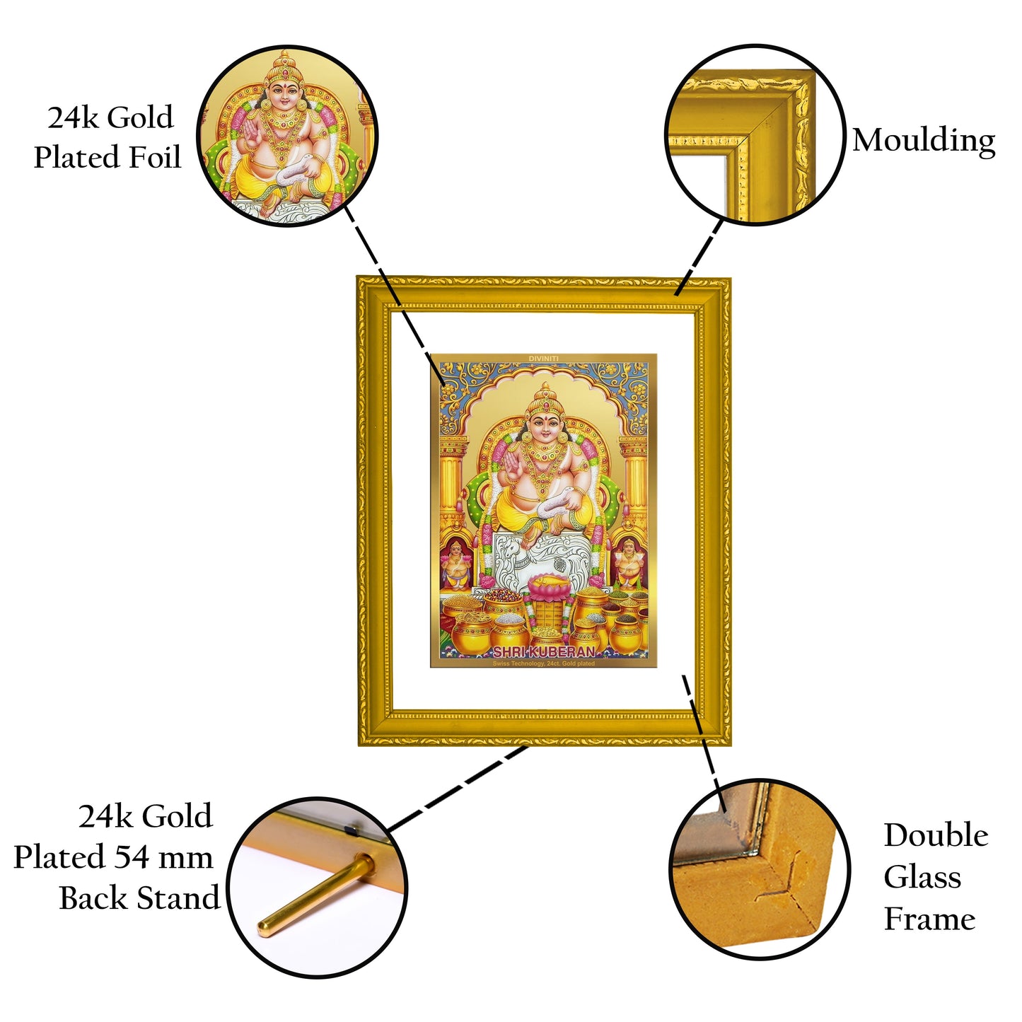 DIVINITI Kuber Gold Plated Wall Photo Frame| DG Frame 101 Size 2 Wall Photo Frame and 24K Gold Plated Foil| Religious Photo Frame Idol For Prayer, Gifts  (20.8CMX16.7CM)