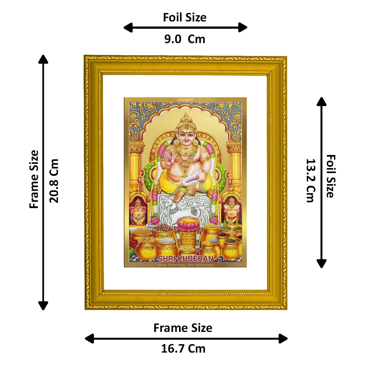 DIVINITI Kuber Gold Plated Wall Photo Frame| DG Frame 101 Size 2 Wall Photo Frame and 24K Gold Plated Foil| Religious Photo Frame Idol For Prayer, Gifts  (20.8CMX16.7CM)