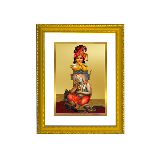 DIVINITI Krishna-1 Gold Plated Wall Photo Frame| DG Frame 101 Size 2 Wall Photo Frame and 24K Gold Plated Foil| Religious Photo Frame s (20.8CMX16.7CM)