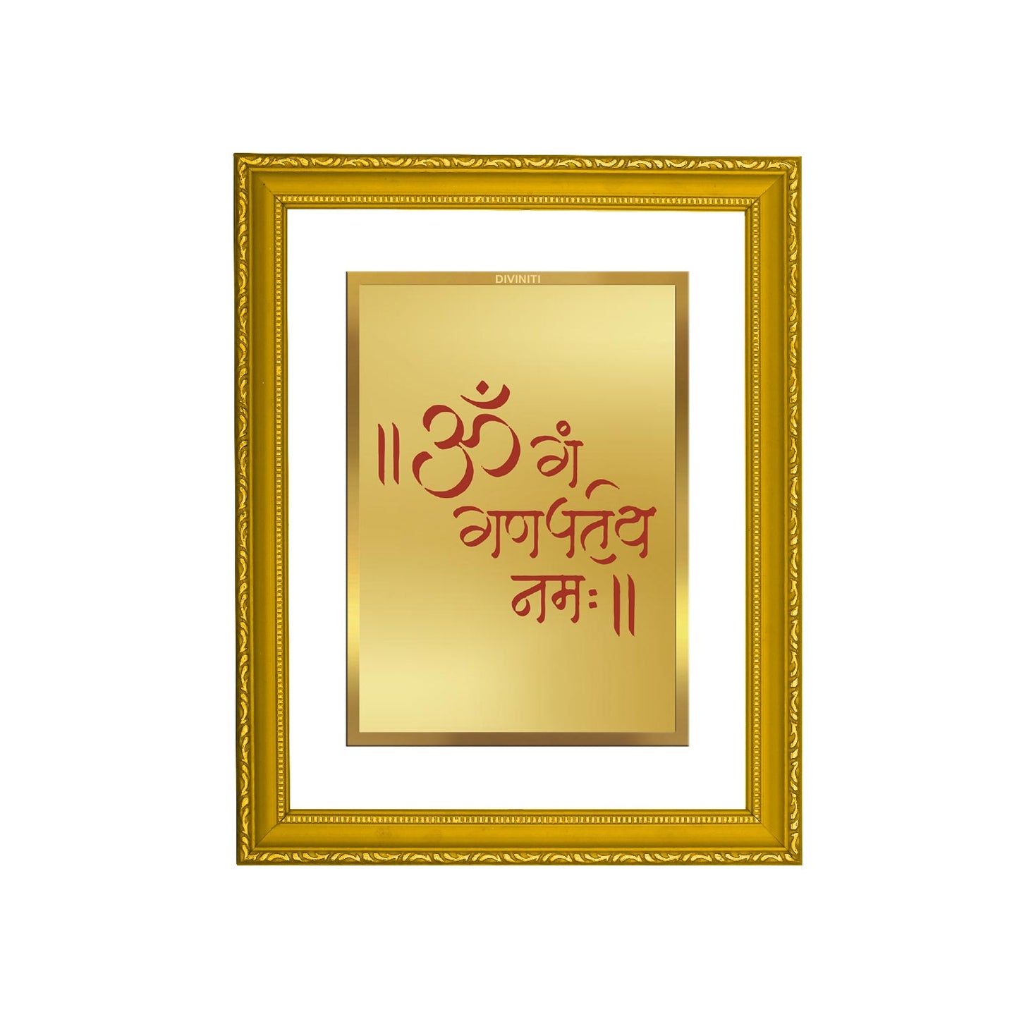 DIVINITI Ganesha Mantra Gold Plated Wall Photo Frame| DG Frame 101 Size 2 Wall Photo Frame and 24K Gold Plated Foil| Photo Frame Idol, Gifts Items (20.8CMX16.7CM)