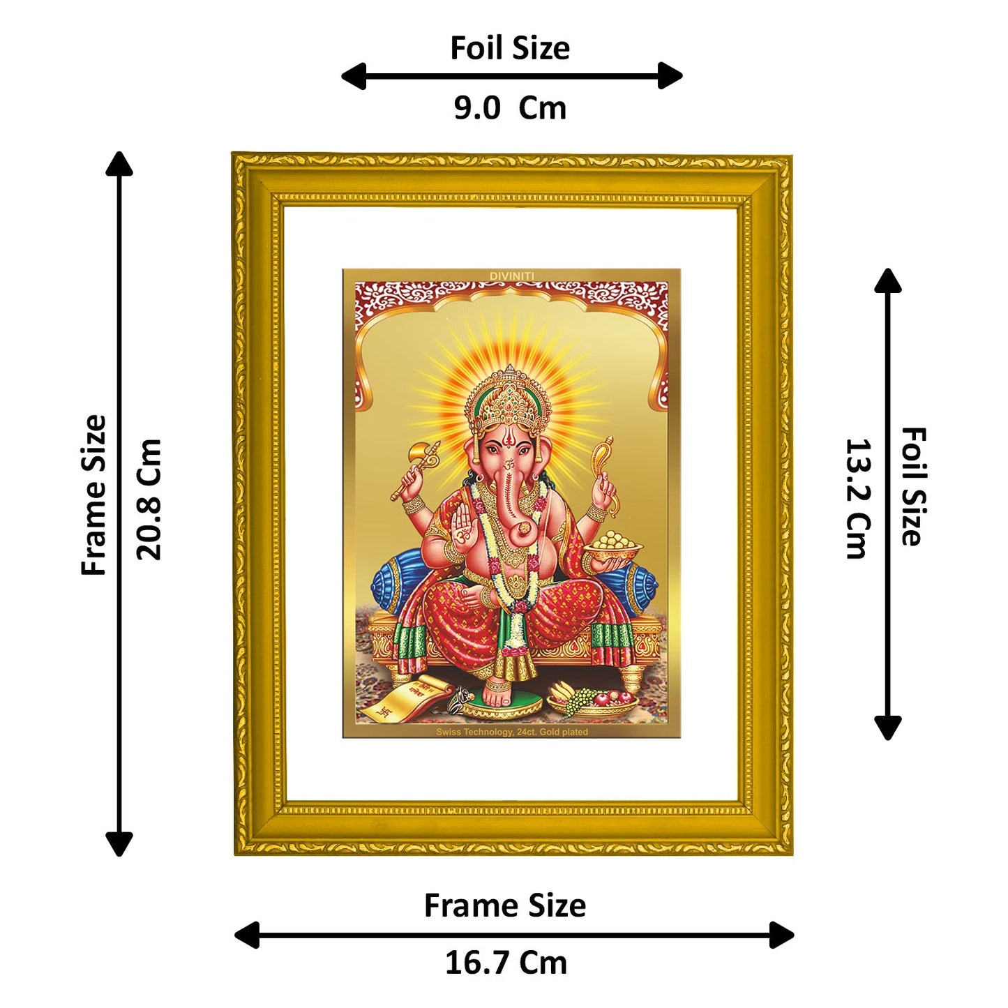 DIVINITI Ganesha 24K Gold Plated Wall Photo Frame| DG Frame 101 Size 2 Wall Photo Frame, Religious Photo Frame Idol, Gifts Items (20.8CMX16.7CM)