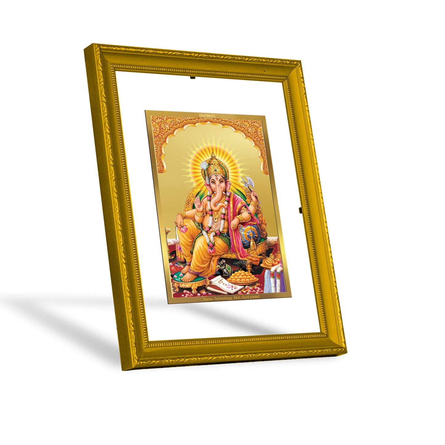 DIVINITI Ganesha SidePose 24K Gold Plated Wall Photo Frame| DG Frame 101 Size 2 Wall Photo Frame, Religious Photo Frame, Gifts Items (20.8CMX16.7CM)