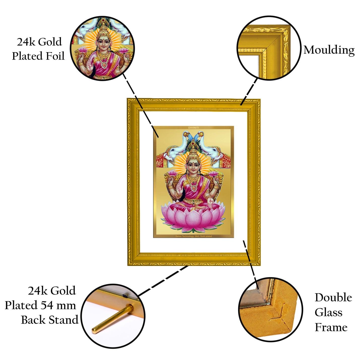 DIVINITI Gaja Lakshmi Gold Plated Wall Photo Frame| DG Frame 101 Size 2 Wall Photo Frame and 24K Gold Plated Foil, Gifts Items (20.8CMX16.7CM)