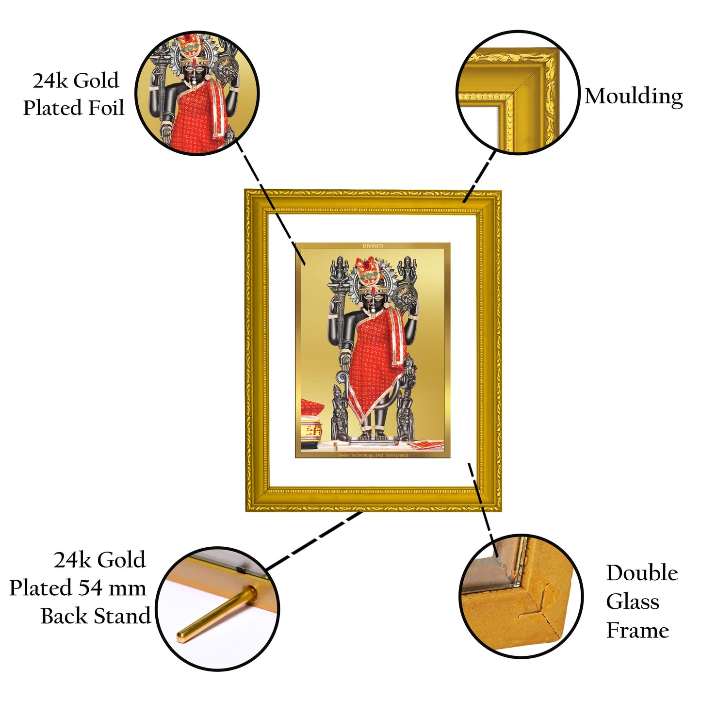 DIVINITI Dwarikadheesh 24K Gold Plated Wall Photo Frame | DG Frame 101 Size 2 Wall Photo Frame, Gifts Items (20.8CMX16.7CM)