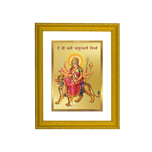 DIVINITI Durga Gold Plated Wall Photo Frame| DG Frame 101 Size 2 Wall Photo Frame and 24K Gold Plated Foil| Religious Photo Frame Idol For Prayer(20.8CMX16.7CM)