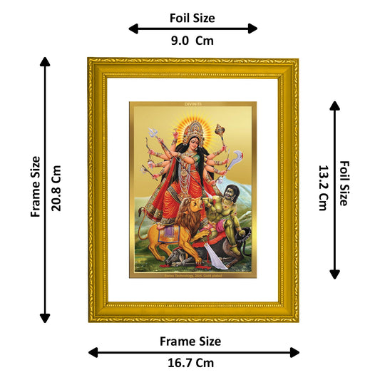 DIVINITI Goddess Durga 24K Gold Plated Wall Photo Frame| DG Frame 101 Size 2 Wall Photo Frame, Gifts Items (20.8CMX16.7CM)