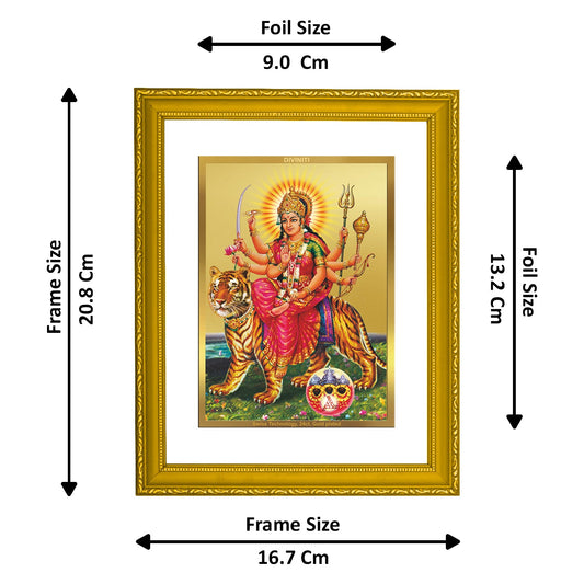 DIVINITI 24K Gold Plated Durga Wall Photo Frame |DG Frame 101 Size 2 Wall Photo Frame, Religious Photo Frame Idol For Prayer (20.8CMX16.7CM)