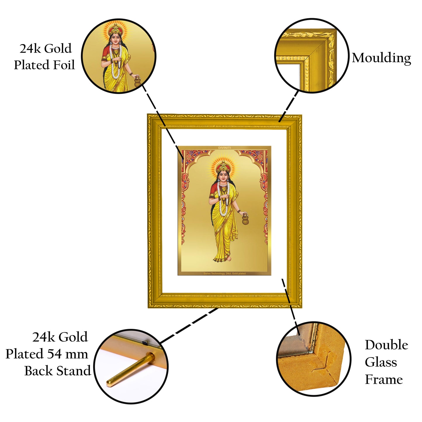 DIVINITI Brahmacharini Mata Gold Plated Wall Photo Frame| DG Frame 101 Size 2 Wall Photo Frame and 24K Gold Plated Foil| Religious Photo Frame Idol For Prayer, Gifts Items (20.8CMX16.7CM)