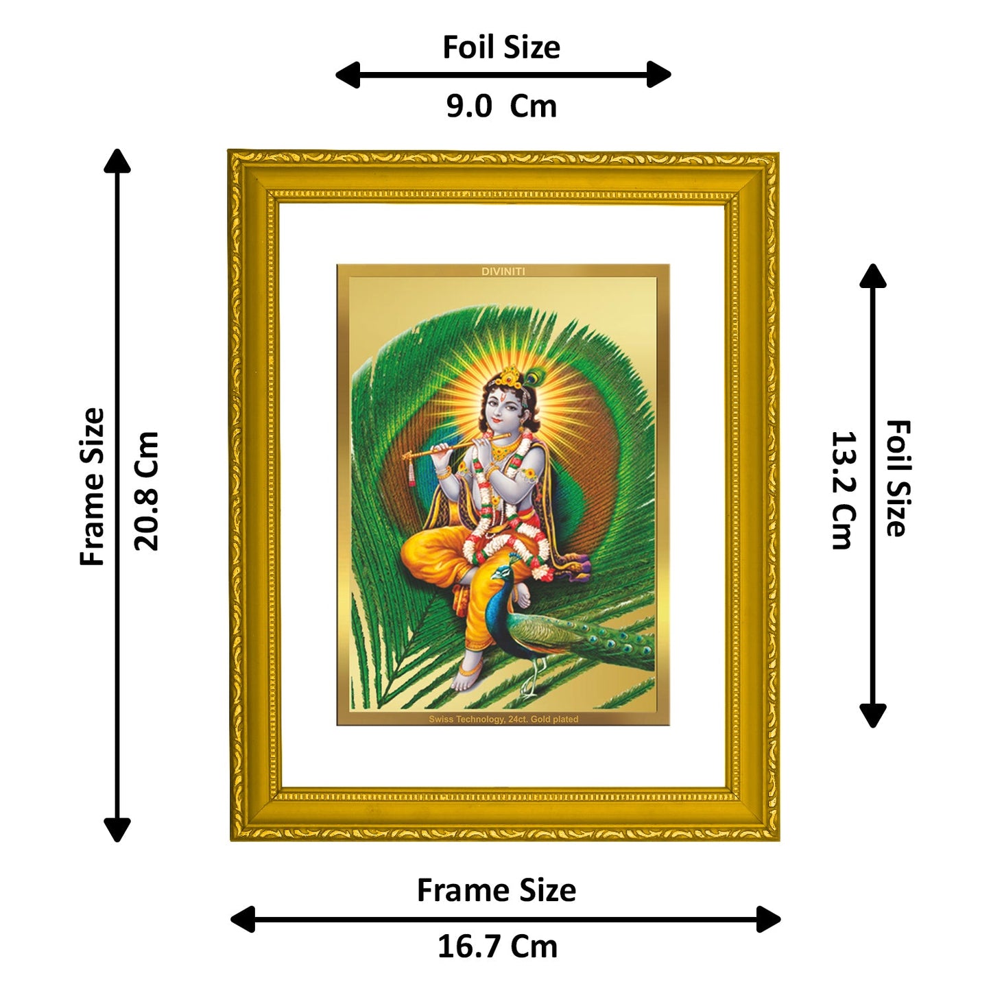 DIVINITI Krishna Gold Plated Wall Photo Frame| DG Frame 101 Size 2 Wall Photo Frame and 24K Gold Plated Foil| Religious Photo Frame Idol ForGifts Items (20.8CMX16.7CM)