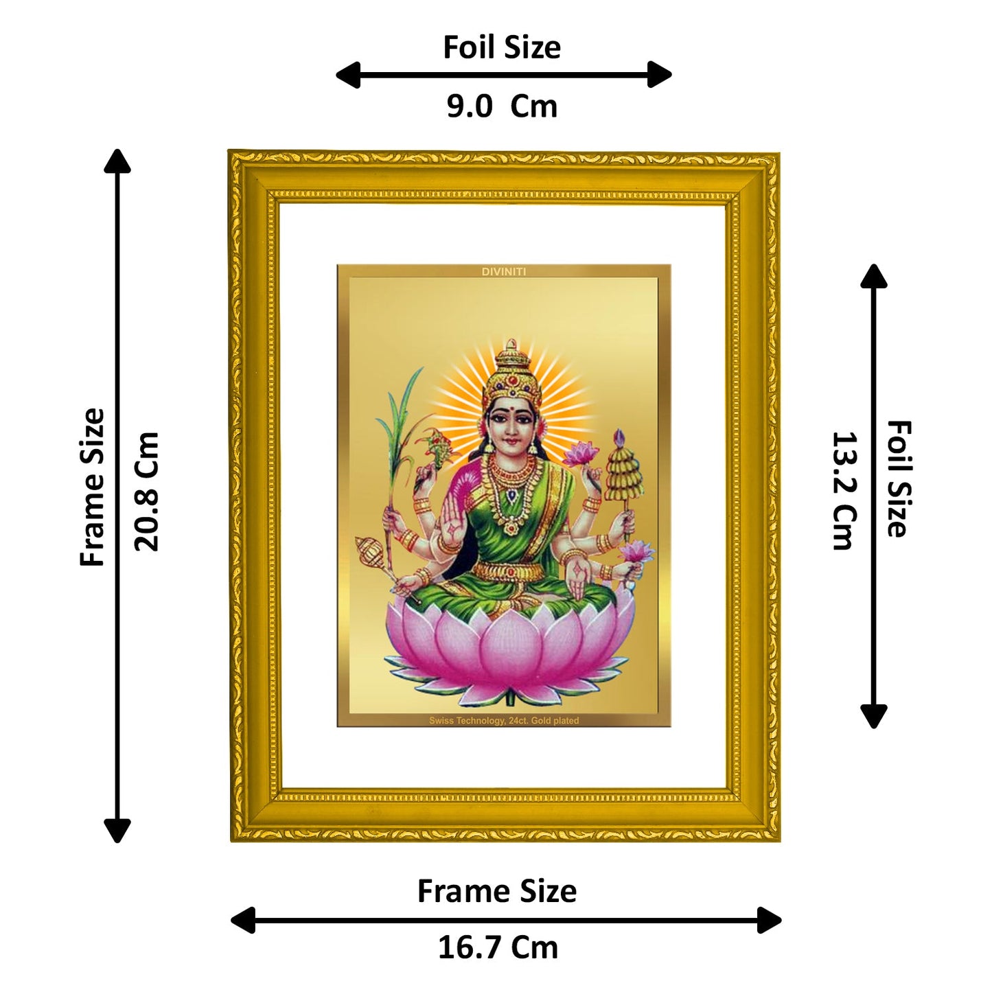 DIVINITI Dhanya Lakshmi Gold Plated Wall Photo Frame| DG Frame 101 Size 2 Wall Photo Frame and 24K Gold Plated Foil, Gifts Items (20.8CMX16.7CM)