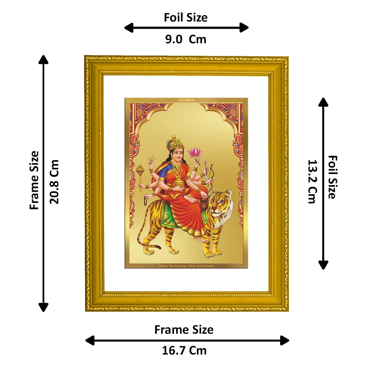 DIVINITI Chandraghanta Mata Gold Plated Wall Photo Frame| DG Frame 101 Size 2 Wall Photo Frame and 24K Gold Plated Foil, Gifts Items (20.8CMX16.7CM)