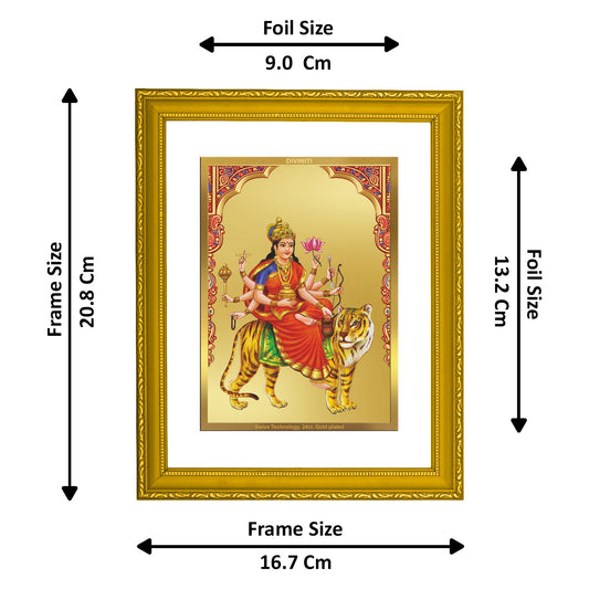 DIVINITI Chandraghanta Mata Gold Plated Wall Photo Frame| DG Frame 101 Size 2 Wall Photo Frame and 24K Gold Plated Foil, Gifts Items (20.8CMX16.7CM)