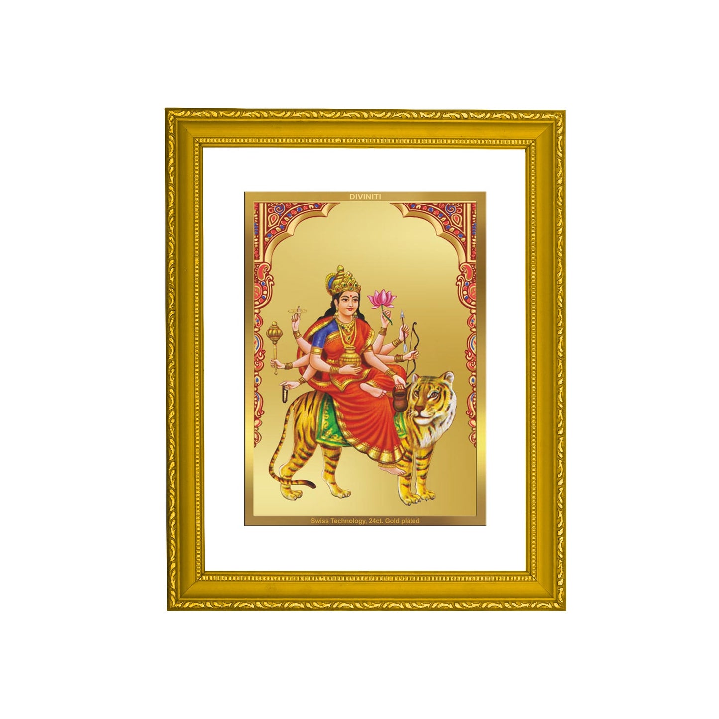 DIVINITI Chandraghanta Mata Gold Plated Wall Photo Frame| DG Frame 101 Size 2 Wall Photo Frame and 24K Gold Plated Foil, Gifts Items (20.8CMX16.7CM)