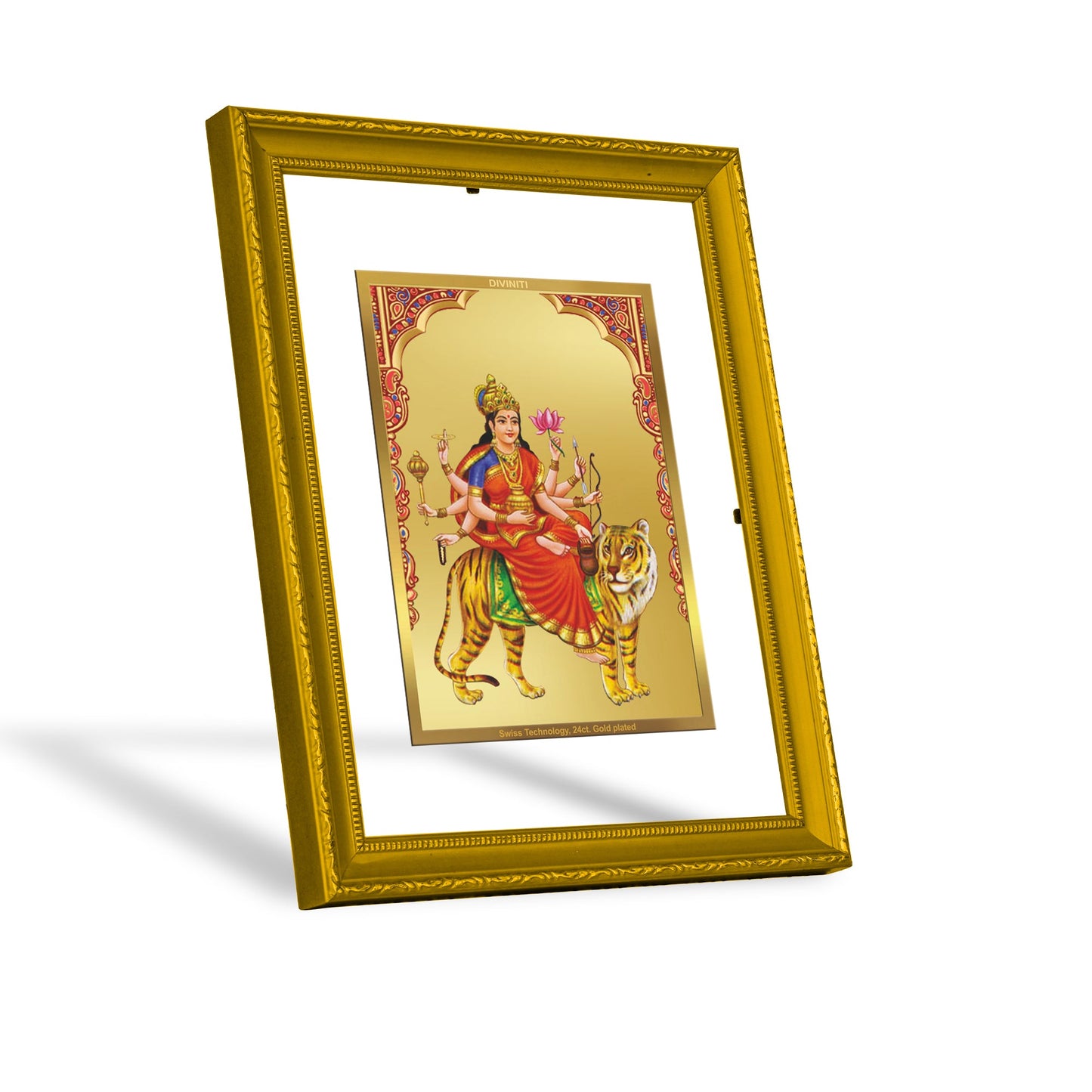 DIVINITI Chandraghanta Mata Gold Plated Wall Photo Frame| DG Frame 101 Size 2 Wall Photo Frame and 24K Gold Plated Foil, Gifts Items (20.8CMX16.7CM)