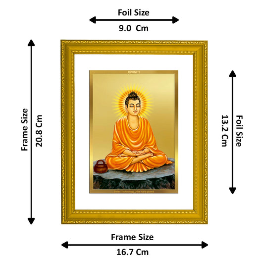 DIVINITI Buddha Gold Plated Wall Photo Frame| DG Frame 101 Size 2 Wall Photo Frame and 24K Gold Plated Foil| Religious Photo Frame Idol For Prayer, Gifts Items (20.8CMX16.7CM)