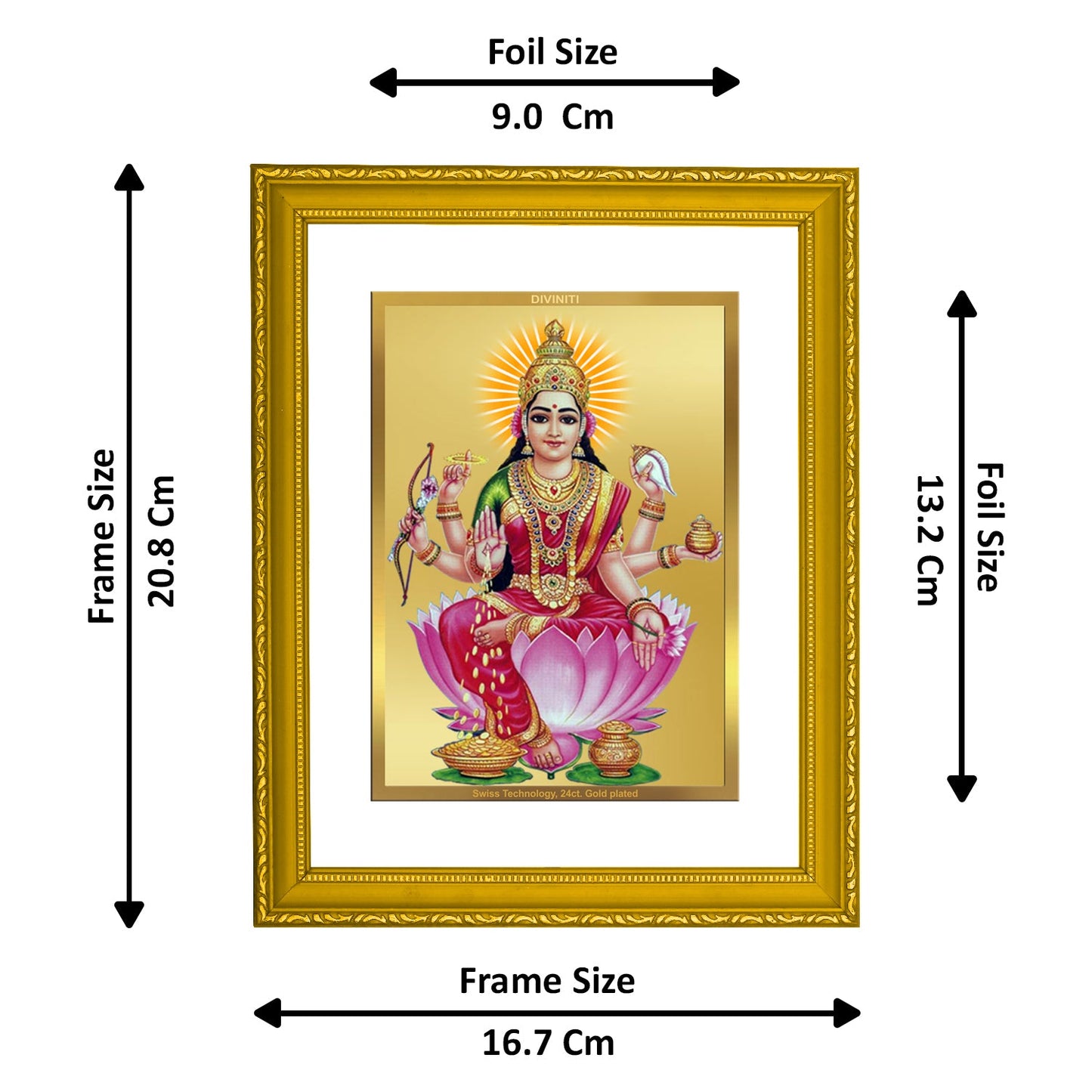 DIVINITI Dhan Lakshmi Gold Plated Wall Photo Frame| DG Frame 101 Size 2 Wall Photo Frame and 24K Gold Plated Foil, Gifts Items (20.8CMX16.7CM)