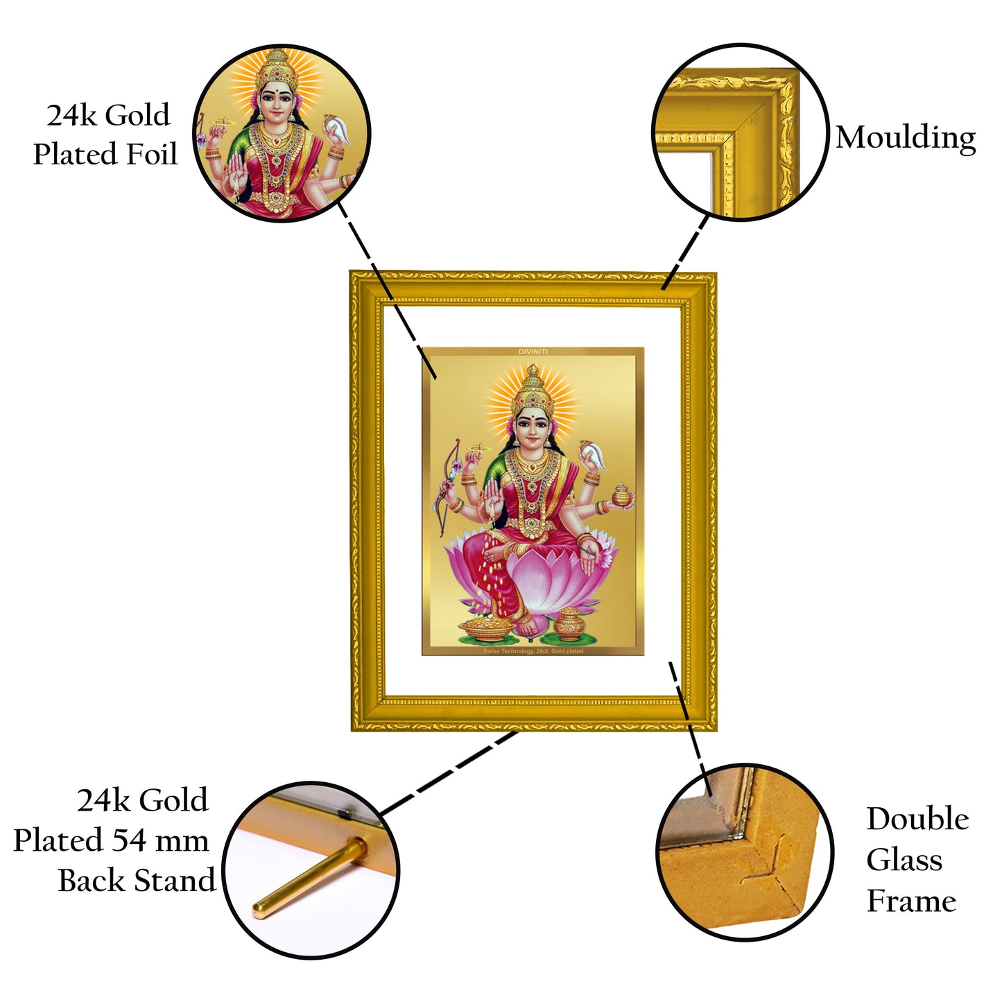 DIVINITI Dhan Lakshmi Gold Plated Wall Photo Frame| DG Frame 101 Size 2 Wall Photo Frame and 24K Gold Plated Foil, Gifts Items (20.8CMX16.7CM)