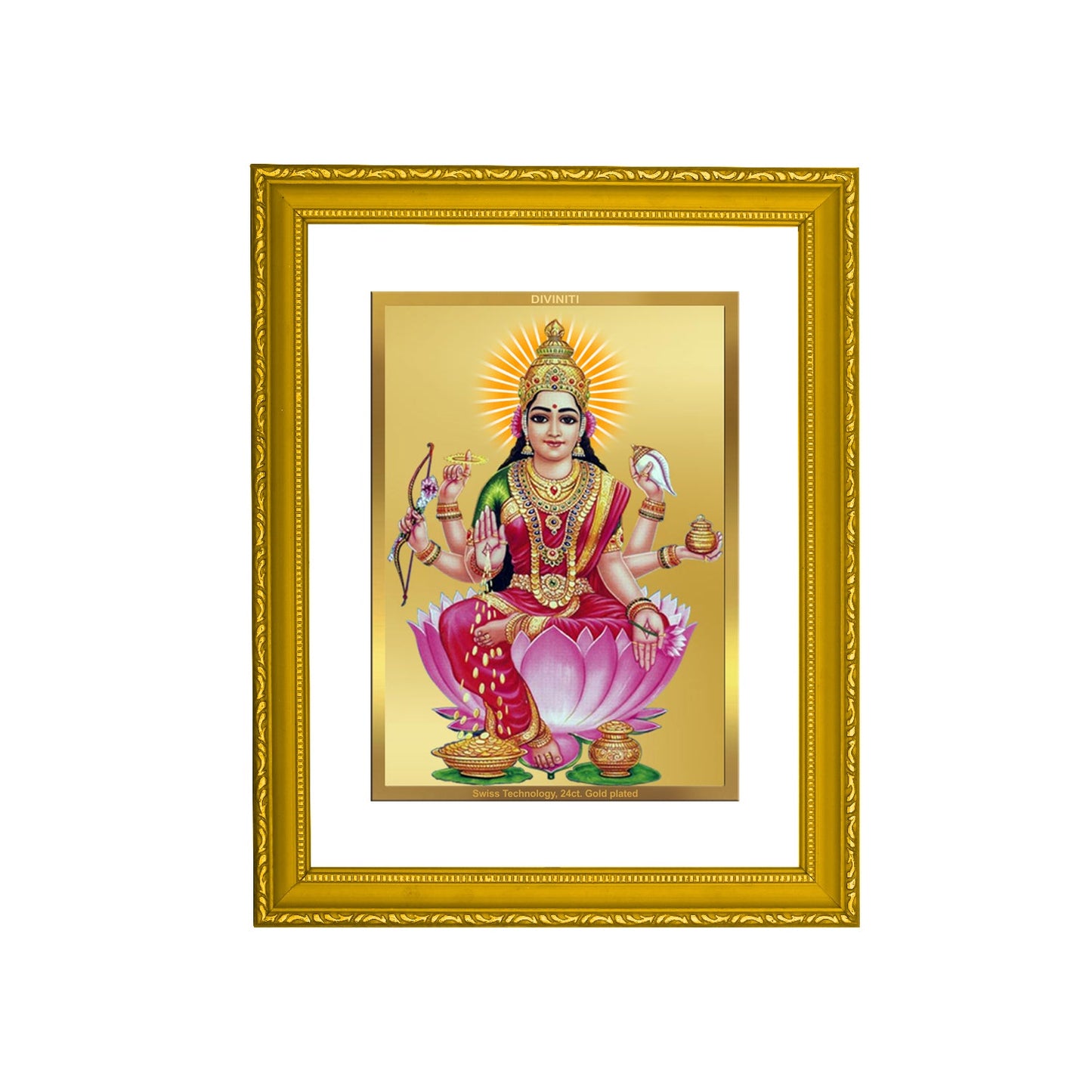 DIVINITI Dhan Lakshmi Gold Plated Wall Photo Frame| DG Frame 101 Size 2 Wall Photo Frame and 24K Gold Plated Foil, Gifts Items (20.8CMX16.7CM)