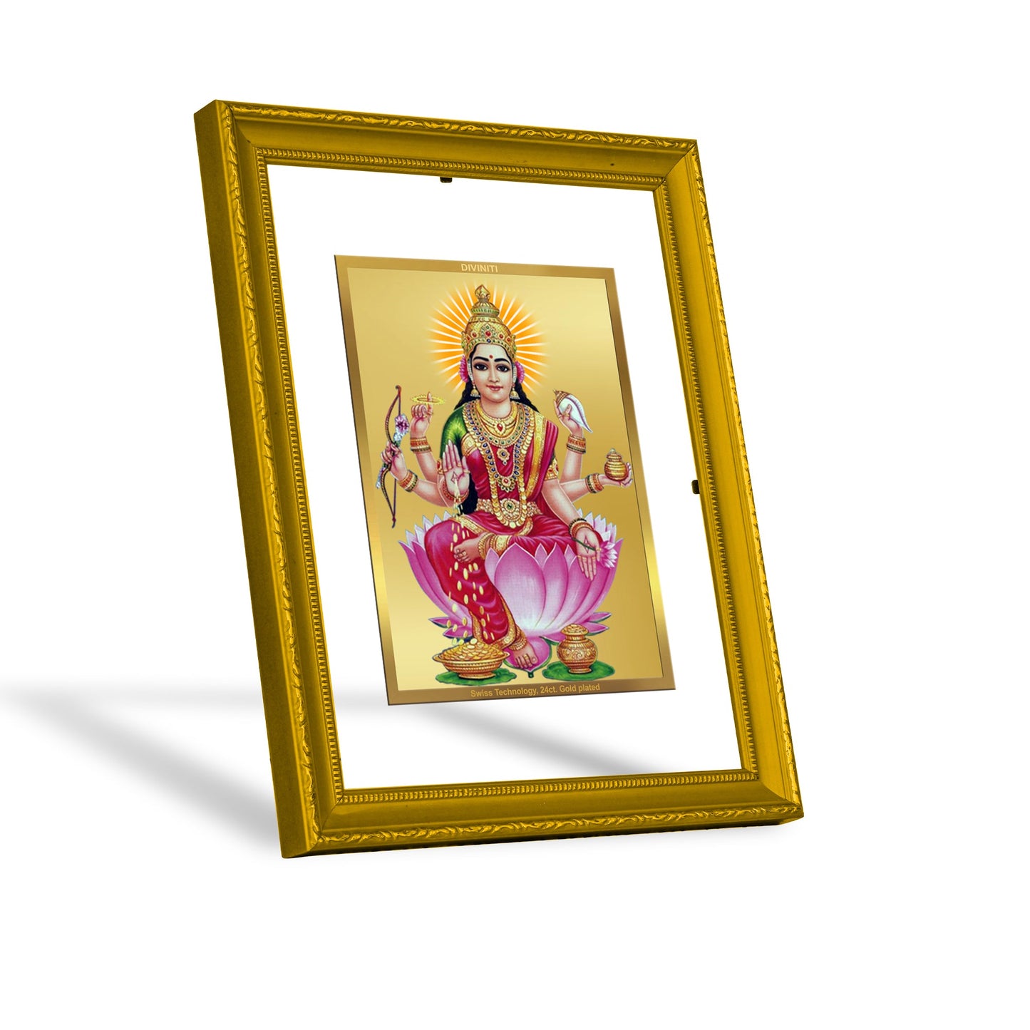 DIVINITI Dhan Lakshmi Gold Plated Wall Photo Frame| DG Frame 101 Size 2 Wall Photo Frame and 24K Gold Plated Foil, Gifts Items (20.8CMX16.7CM)