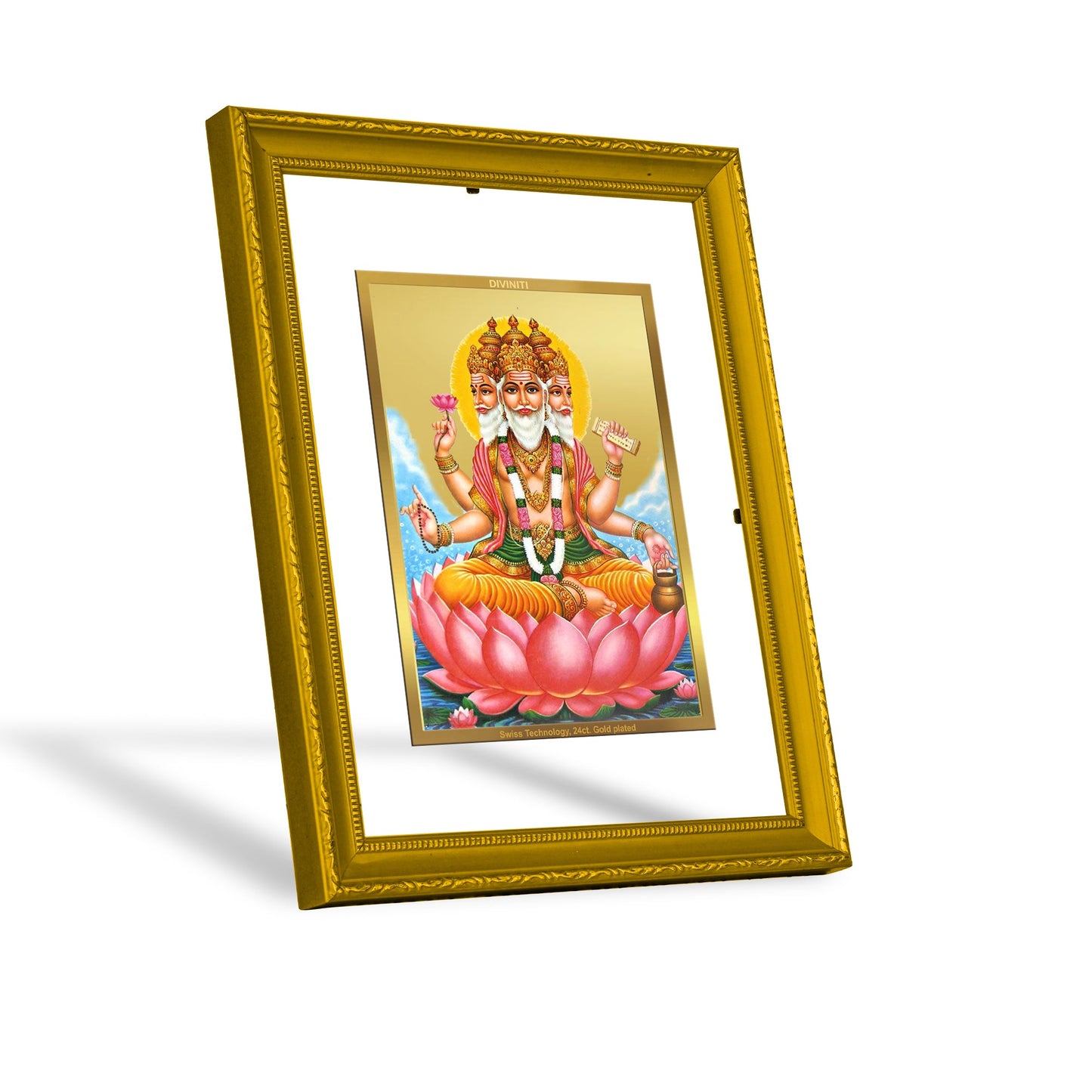 DIVINITI Brahma Gold Plated Wall Photo Frame| DG Frame 101 Size 2 Wall Photo Frame and 24K Gold Plated Foil| Religious Photo Frame Idol For Prayer, Gifts Items (20.8CMX16.7CM)