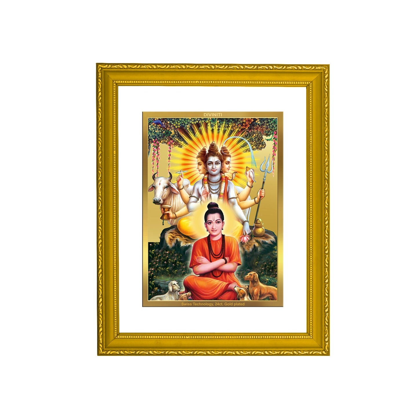 DIVINITI Dattatreya-1 Gold Plated Wall Photo Frame| DG Frame 101 Size 2 Wall Photo Frame and 24K Gold Plated Foil, Gifts Items (20.8CMX16.7CM)