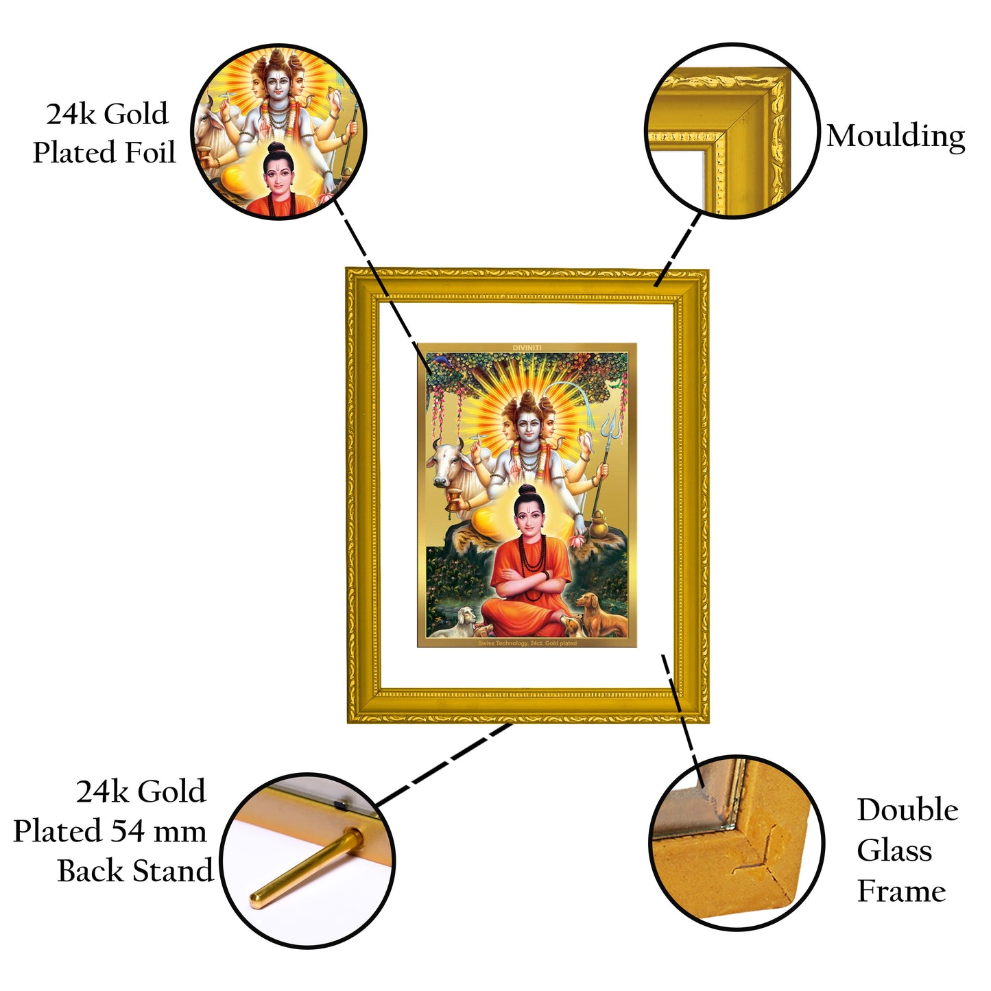 DIVINITI Dattatreya-1 Gold Plated Wall Photo Frame| DG Frame 101 Size 2 Wall Photo Frame and 24K Gold Plated Foil, Gifts Items (20.8CMX16.7CM)