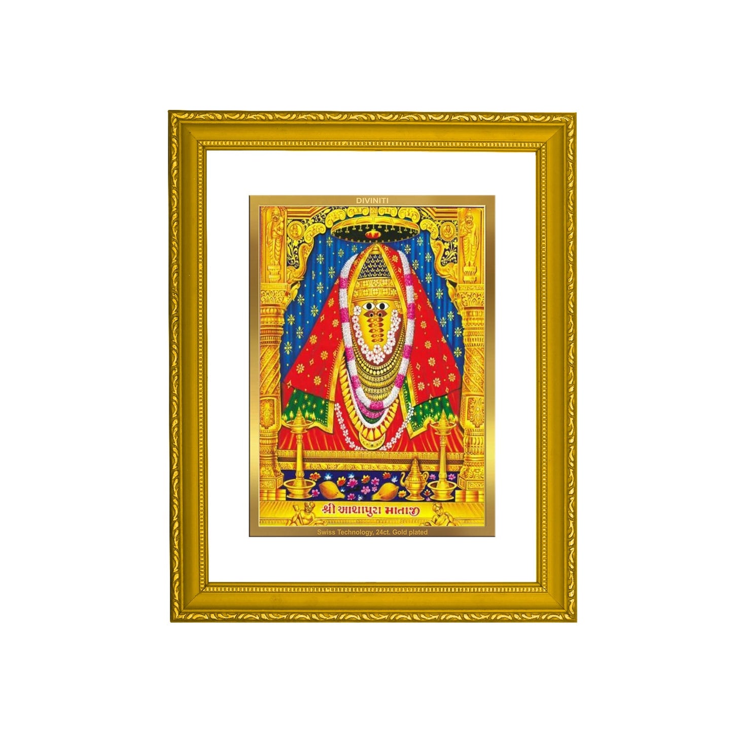 DIVINITI Ashapura Mata Gold Plated Wall Photo Frame| DG Frame 101 Size 2 Wall Photo Frame and 24K Gold Plated Foil| Religious Photo Frame Idol For Prayer, Gifts Items (20.8CMX16.7CM)