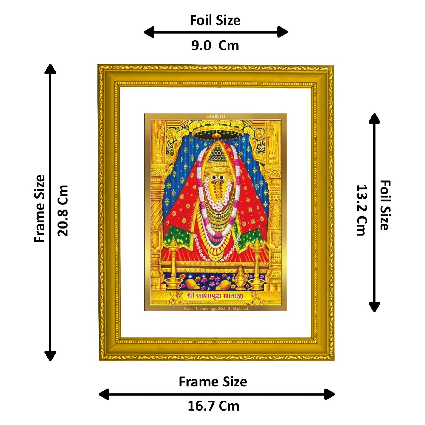 DIVINITI Ashapura Mata Gold Plated Wall Photo Frame| DG Frame 101 Size 2 Wall Photo Frame and 24K Gold Plated Foil| Religious Photo Frame Idol For Prayer, Gifts Items (20.8CMX16.7CM)