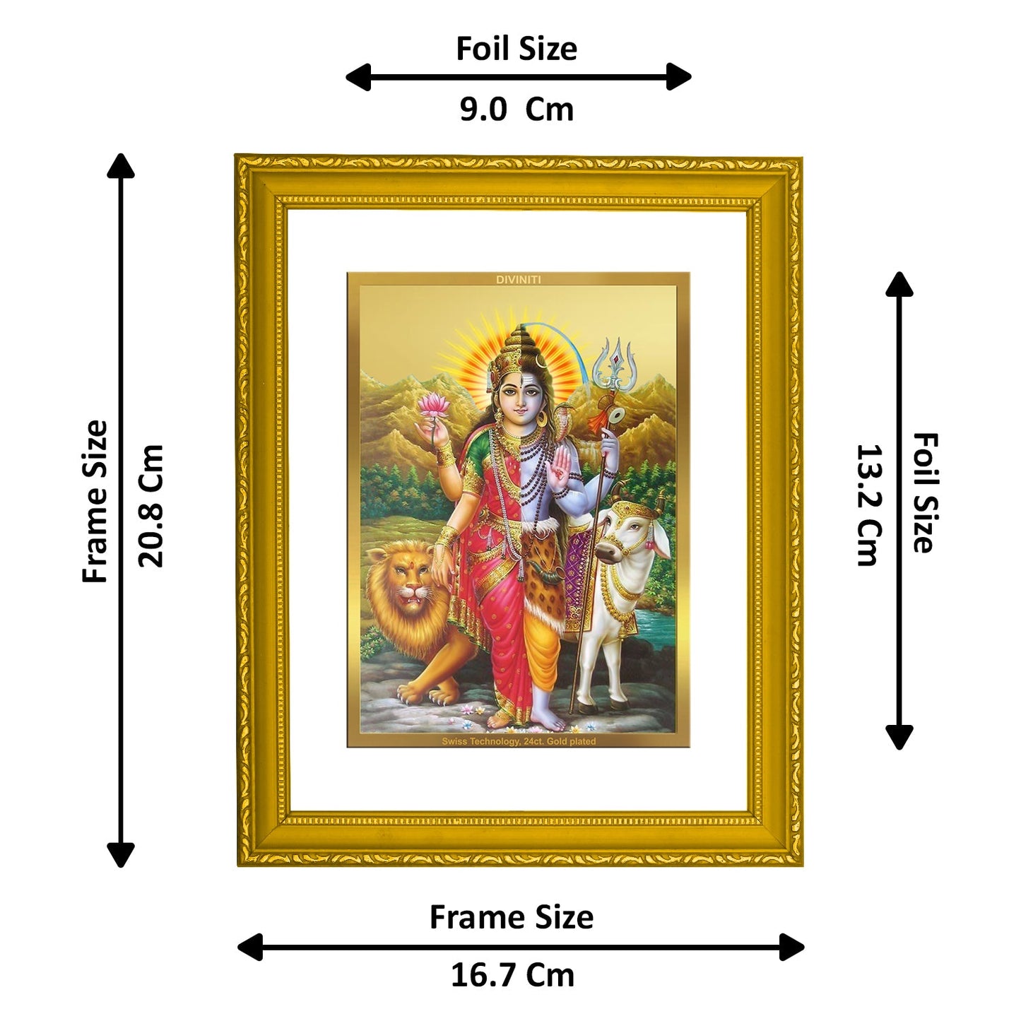 DIVINITI Ardhnarishwar Gold Plated Wall Photo Frame| DG Frame 101 Size 2 Wall Photo Frame and 24K Gold Plated Foil| Religious Photo Frame Idol For Prayer, Gifts Items (20.8CMX16.7CM)